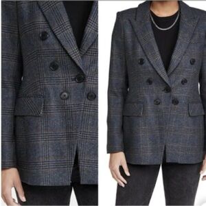 Veronica Beard Yareli Grey Plaid Wool Dickey Blazer Size 12 Double Breasted